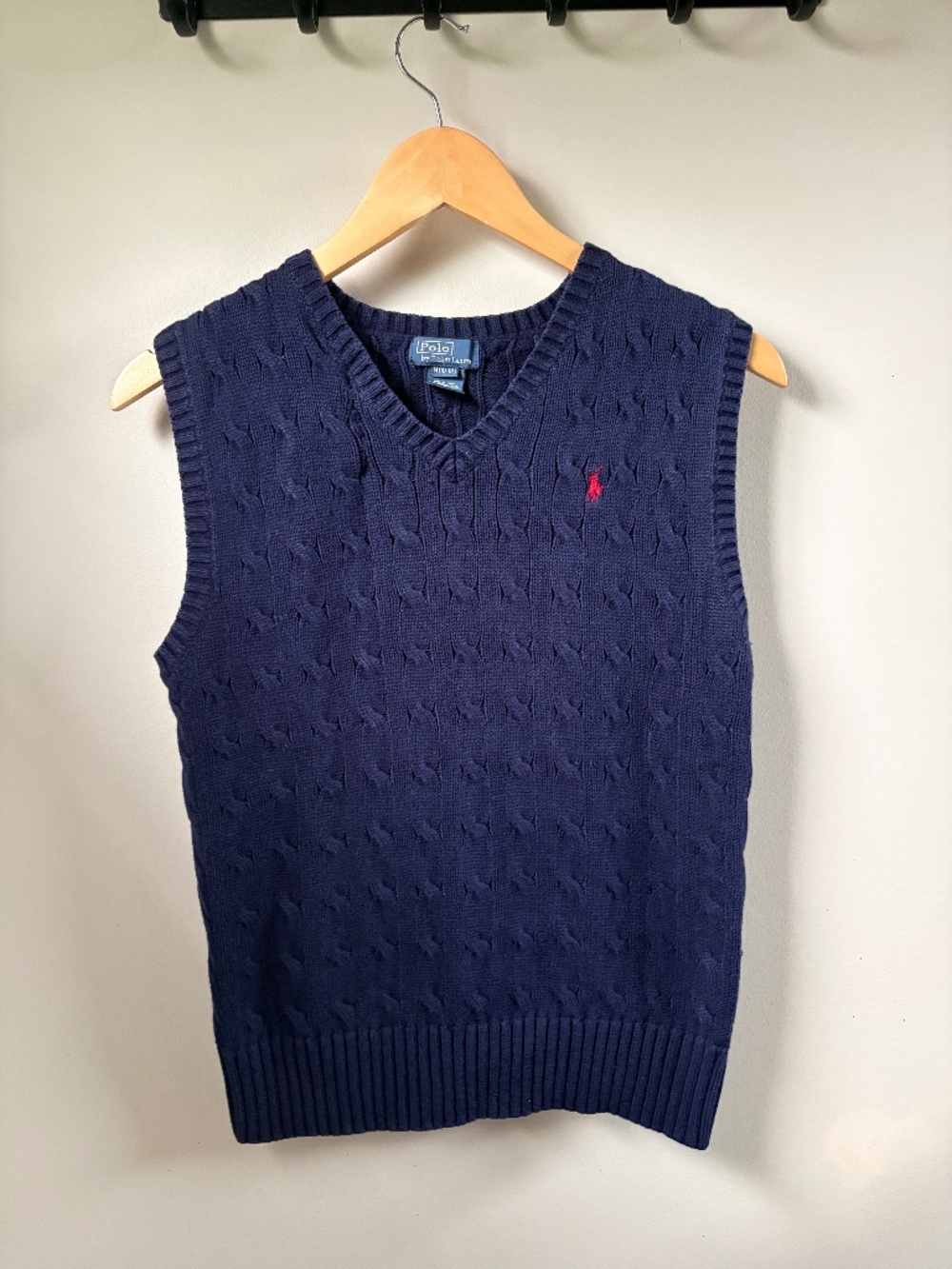 Polo Ralph Lauren Navy Blue VNeck Cable Knit Vest